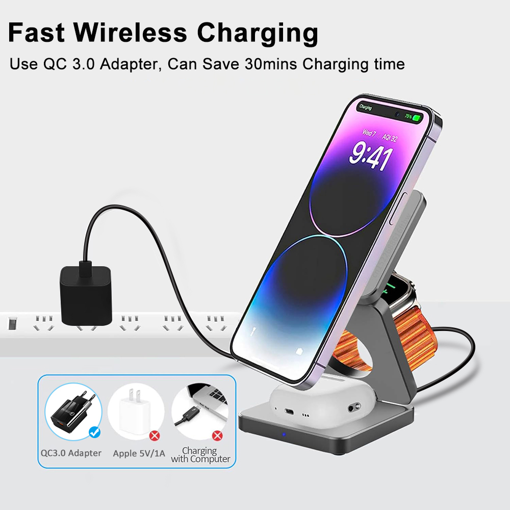 3 in 1 Foldable Magnetic Wirel - Watch 7 Smartwatch Iphone recension och pris